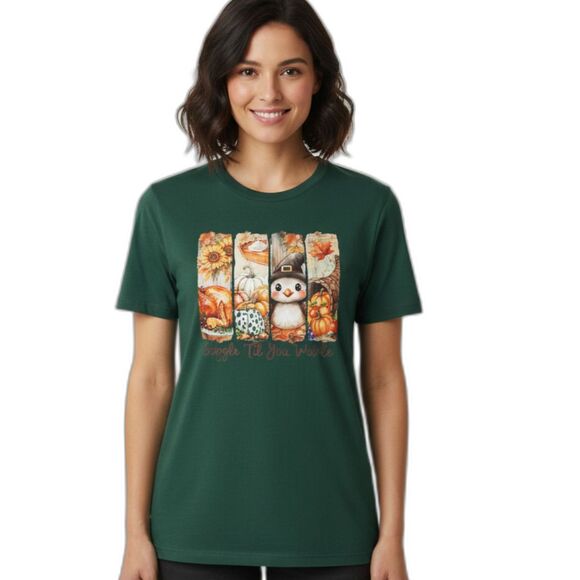 Canvas Gobble Til You Wobble Graphic Unisex Pullover Forest Green Tee Soft Sz L - Picture 2 of 11